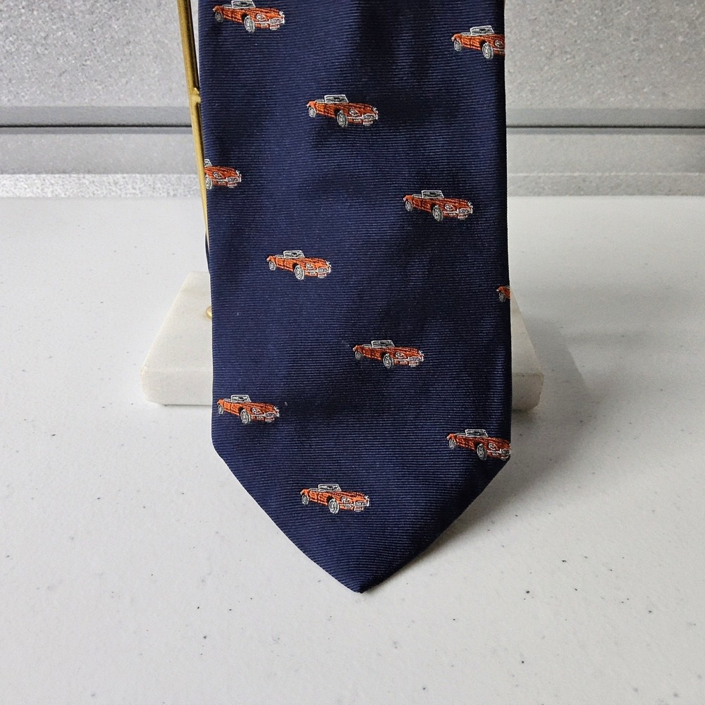 J Crew Men's Necktie‎ Navy Blue Red Car Novelty Print Silk J.Crew J, Crew